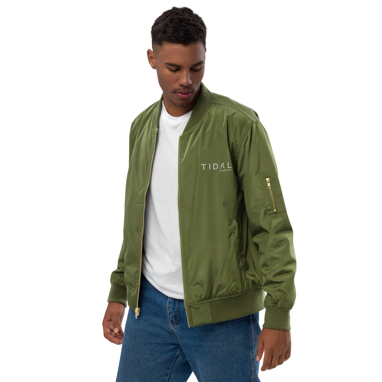 Premium recycled bomber jacket - Embroidered Logo Front, Values Rear