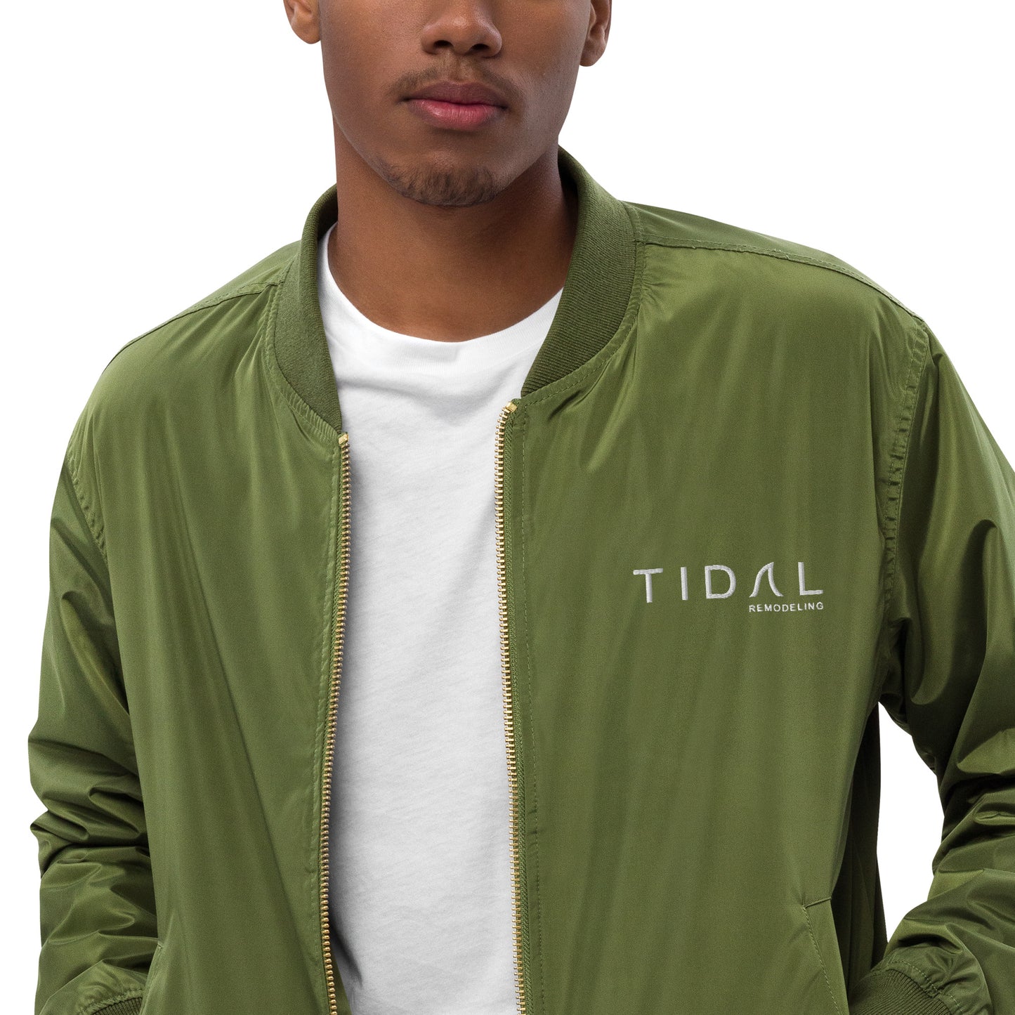 Premium recycled bomber jacket - Embroidered Logo Front, Values Rear
