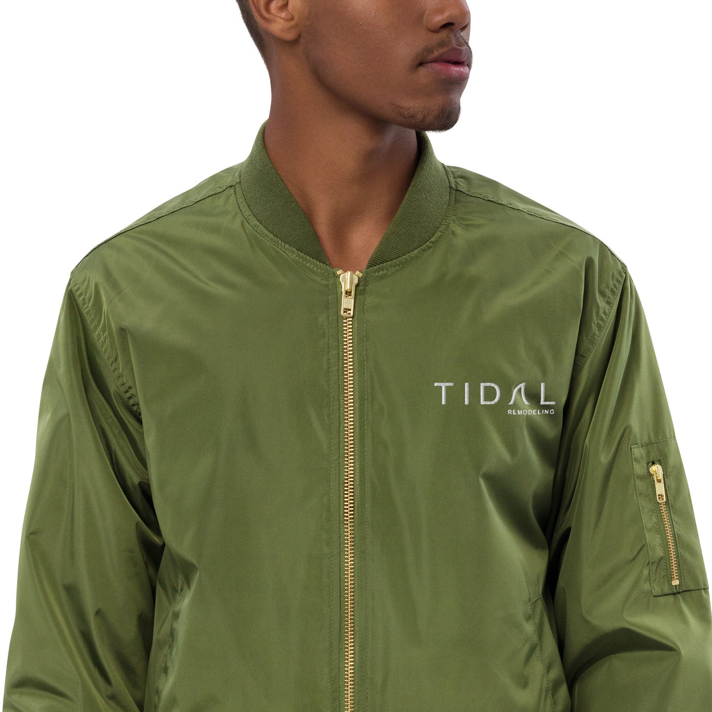 Premium recycled bomber jacket - Embroidered Logo Front, Values Rear