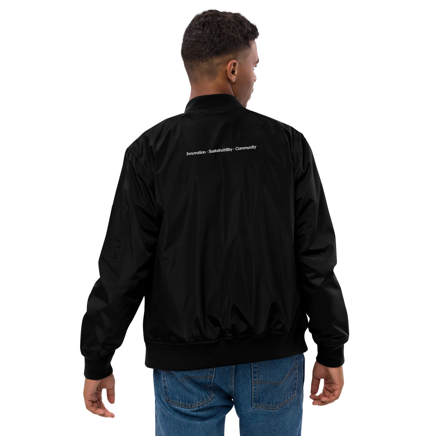 Premium recycled bomber jacket - Embroidered Logo Front, Values Rear