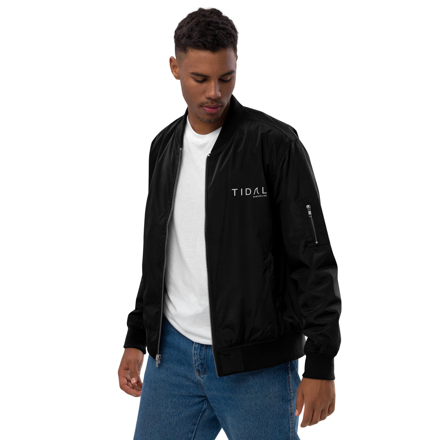 Premium recycled bomber jacket - Embroidered Logo Front, Values Rear