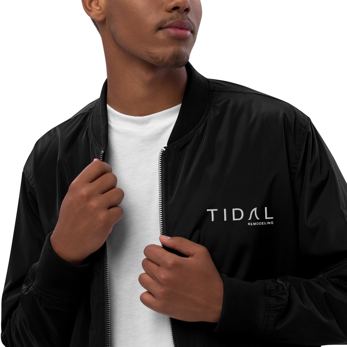 Premium recycled bomber jacket - Embroidered Logo Front, Values Rear