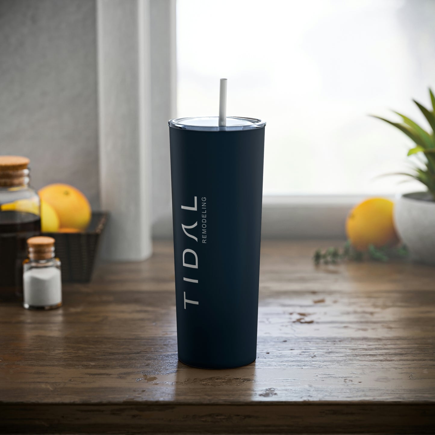 Logo - Skinny Steel Tumbler with Straw, 20oz