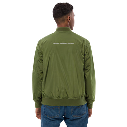 Premium recycled bomber jacket - Embroidered Logo Front, Values Rear